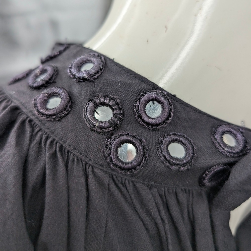 Chan Luu Black Cotton Midi Dress Mirror Embellished Open Back Tie Size 2 - Picture 10 of 16